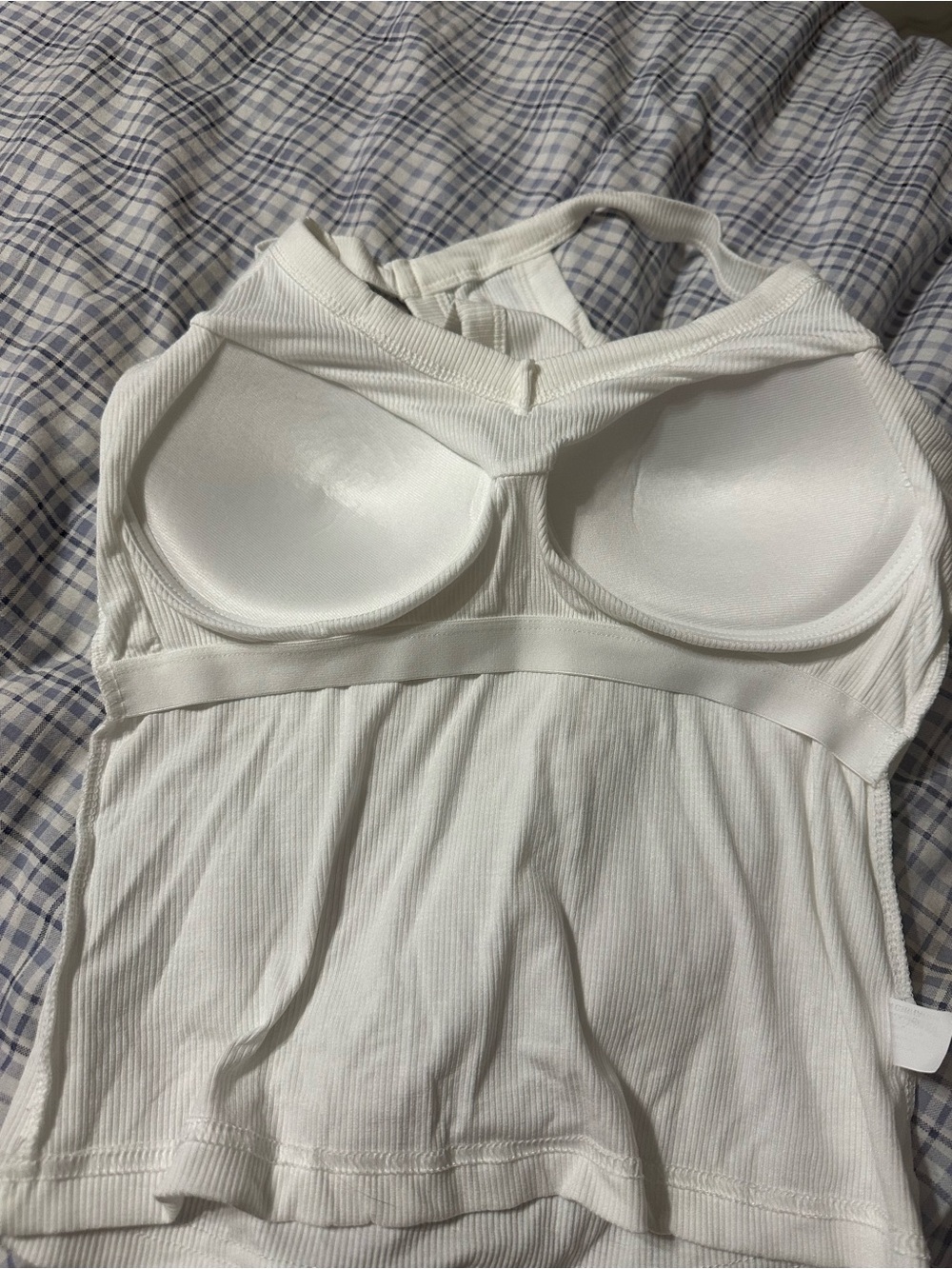White Ribbed Racerback Tank Top Built-In Padded Bra Size Small - Picture 8 of 8